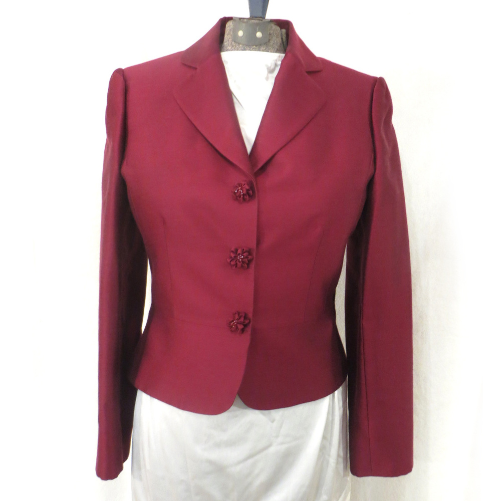 Tahari Wool and Silk Blend Cranberry Red Blazer
